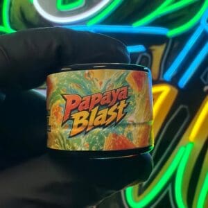 Gas Gang Papaya Blast live rosin, 1g jar of solventless live rosin concentrate