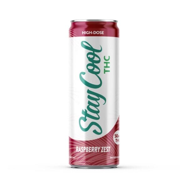 Stay Cool Raspberry Zest THC drink, 50mg Delta-9, 12 oz can Stay Cool Raspberry Zest Delta 9 infused drink, 50mg D9, 12oz can