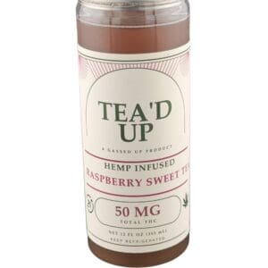 Tea'd Up Raspberry Sweet Tea Delta 9 infused drink, 12oz, 50mg, made by Gassed Up